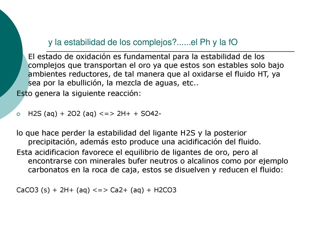 y la estabilidad de los complejos el Ph y la fO