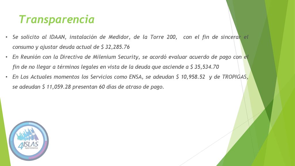 Transparencia Se solicito al IDAAN, instalación de Medidor, de la Torre 200, con el fin de sincerar el consumo y ajustar deuda actual de $ 32,