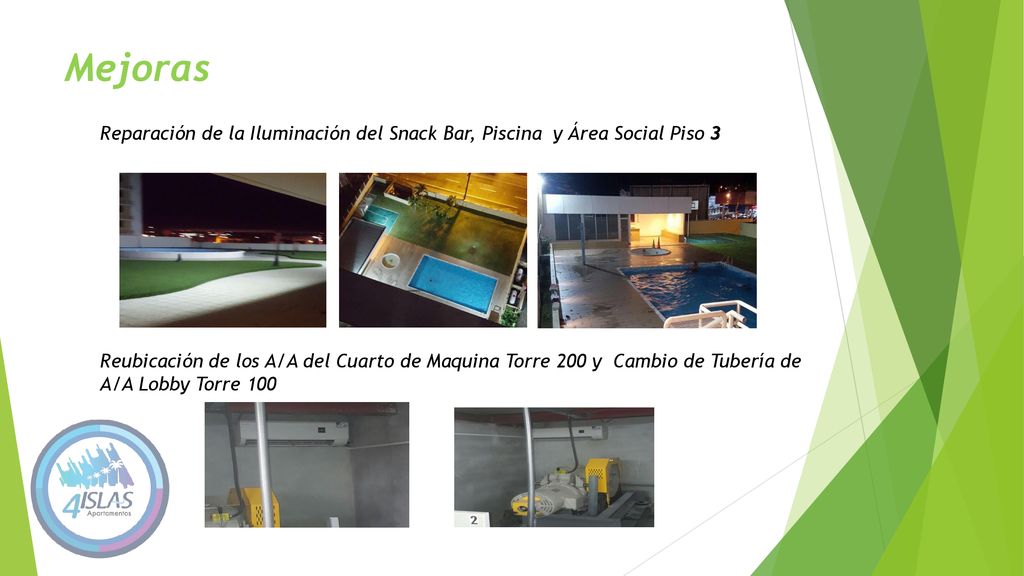 Mejoras Reparación de la Iluminación del Snack Bar, Piscina y Área Social Piso 3.