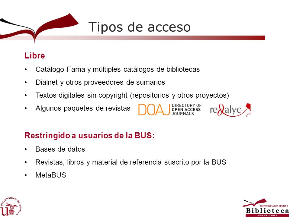 Tipos de acceso Libre Restringido a usuarios de la BUS:
