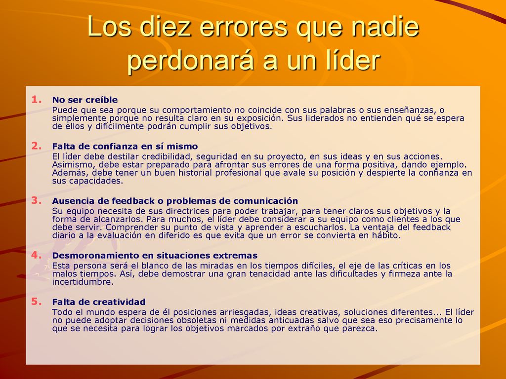 Los diez errores que nadie perdonará a un líder