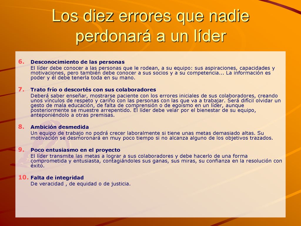 Los diez errores que nadie perdonará a un líder