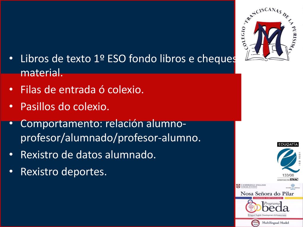Libros de texto 1º ESO fondo libros e cheques material.