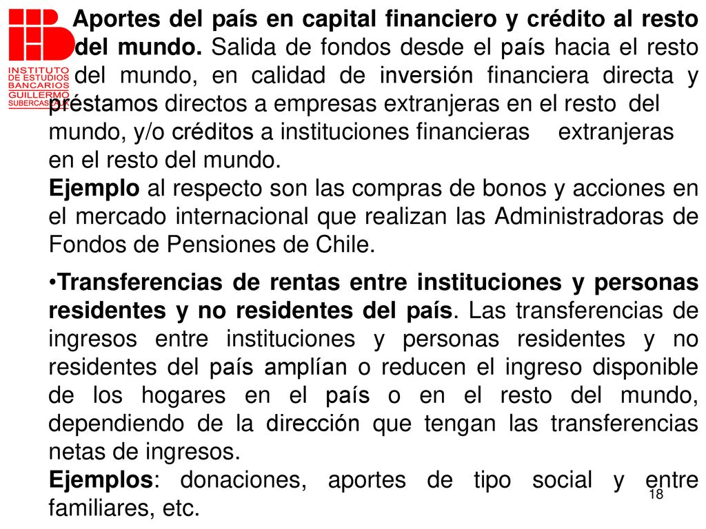 Aportes del país en capital financiero y crédito al resto. del mundo