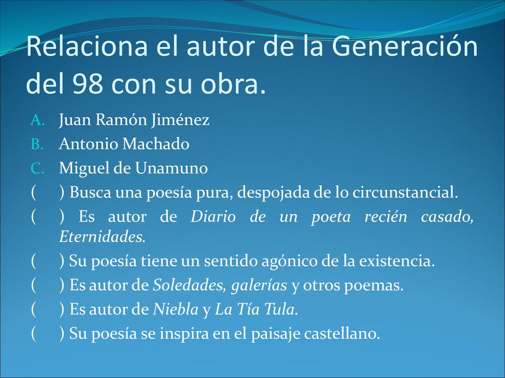 Relaciona el autor de la Generación del 98 con su obra.