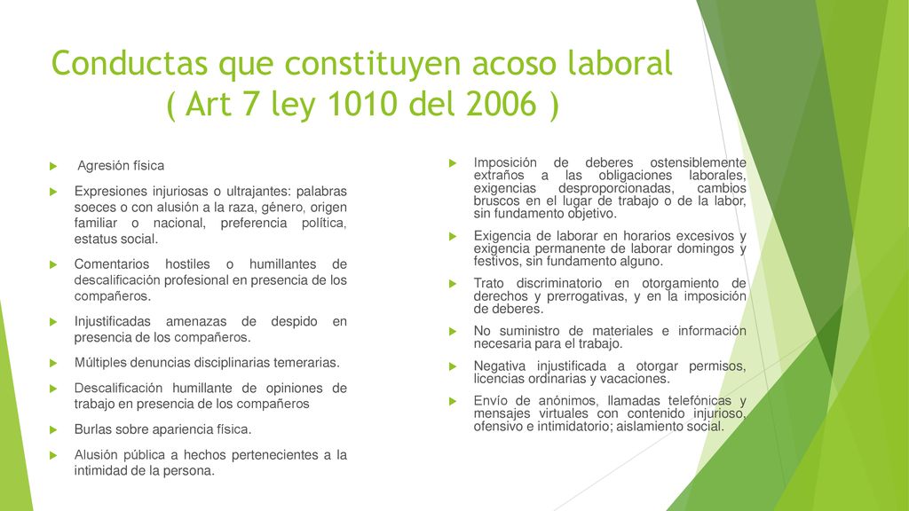 Conductas que constituyen acoso laboral ( Art 7 ley 1010 del 2006 )