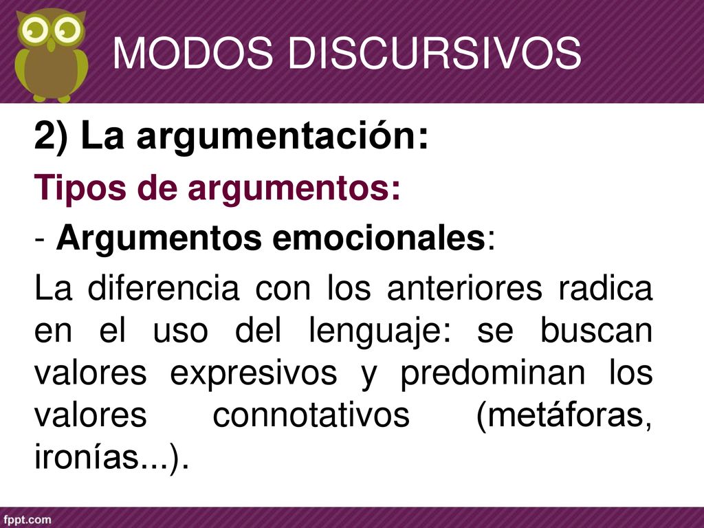 MODOS DISCURSIVOS 2) La argumentación: Tipos de argumentos: