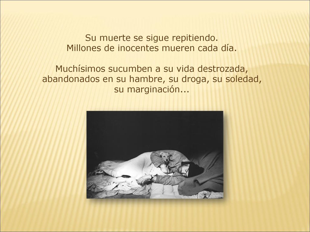Su muerte se sigue repitiendo. Millones de inocentes mueren cada día.