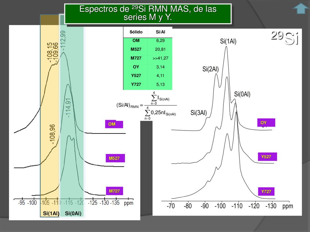 Espectros de 29Si RMN MAS, de las series M y Y.