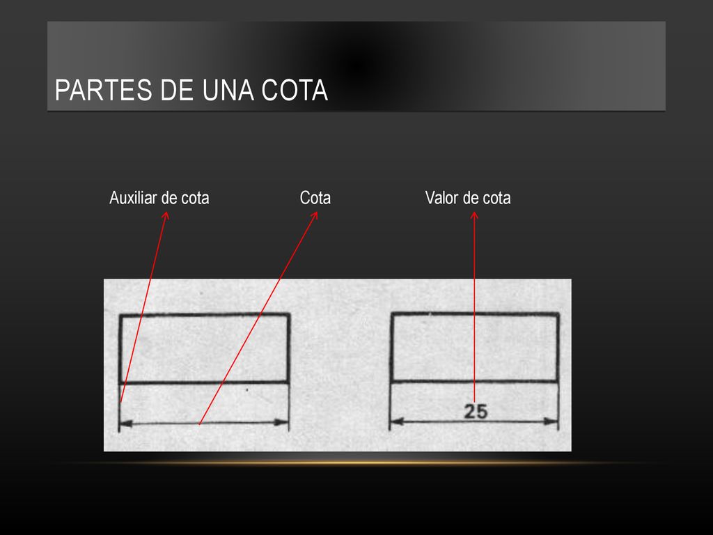 Partes de una cota Auxiliar de cota Cota Valor de cota