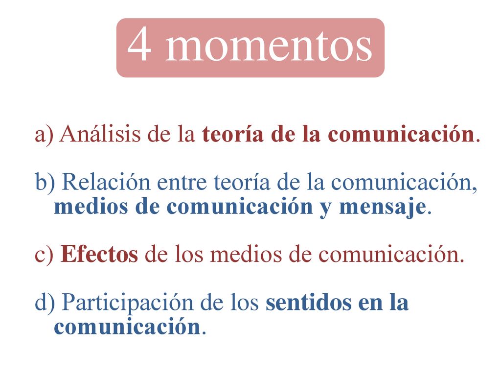 4 momentos a) Análisis de la teoría de la comunicación.