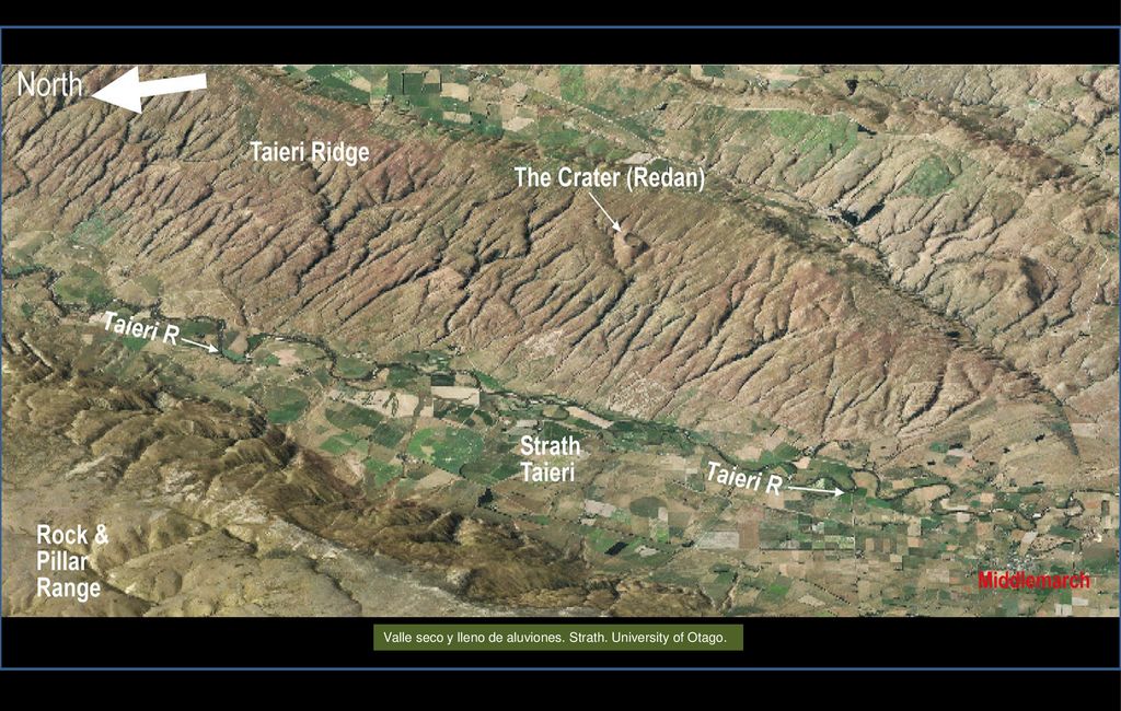 Valle seco y lleno de aluviones. Strath. University of Otago.