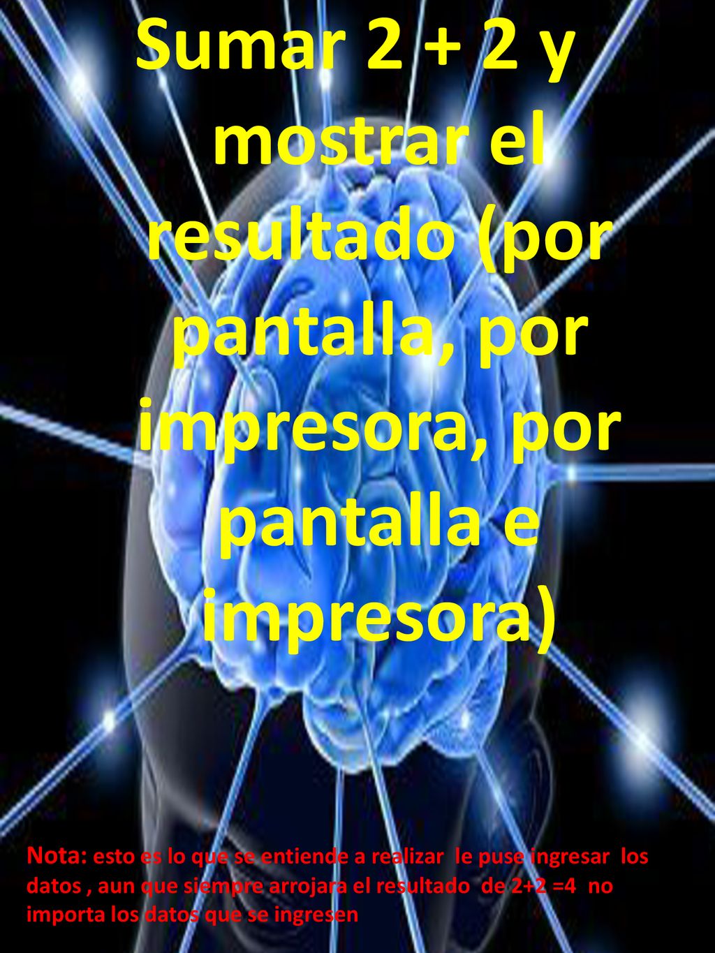 Sumar y mostrar el resultado (por pantalla, por impresora, por pantalla e impresora)