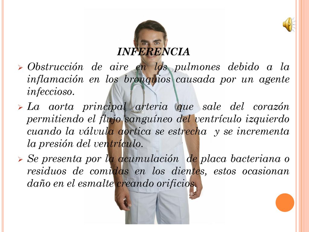 INFERENCIA Obstrucción de aire en los pulmones debido a la inflamación en los bronquios causada por un agente infeccioso.