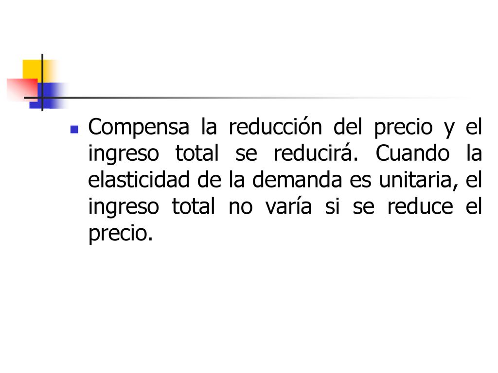 Compensa la reducción del precio y el ingreso total se reducirá