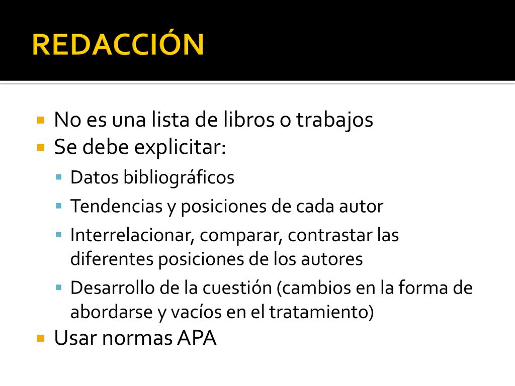 REDACCIÓN No es una lista de libros o trabajos Se debe explicitar: