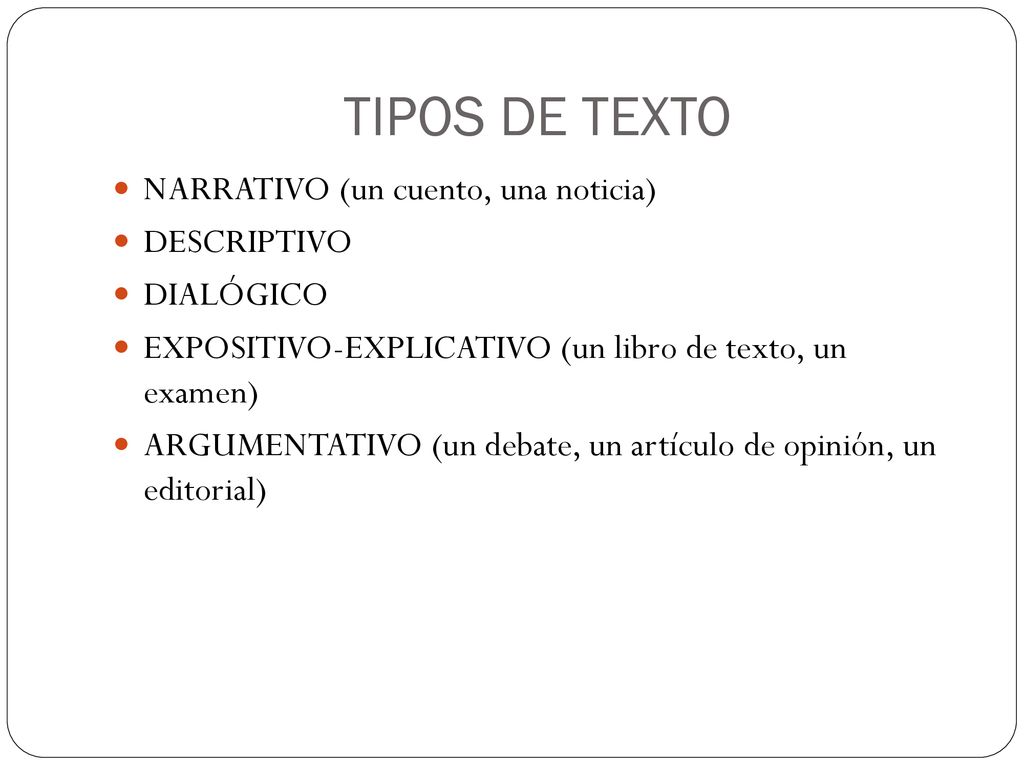 TIPOS DE TEXTO NARRATIVO (un cuento, una noticia) DESCRIPTIVO