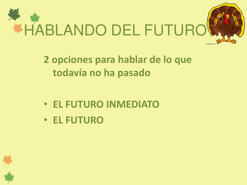 HABLANDO DEL FUTURO 2 opciones para hablar de lo que todavía no ha pasado.