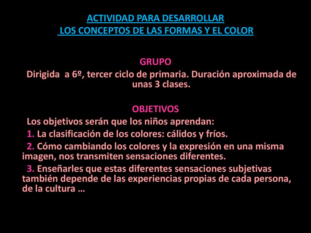 ACTIVIDAD PARA DESARROLLAR LOS CONCEPTOS DE LAS FORMAS Y EL COLOR