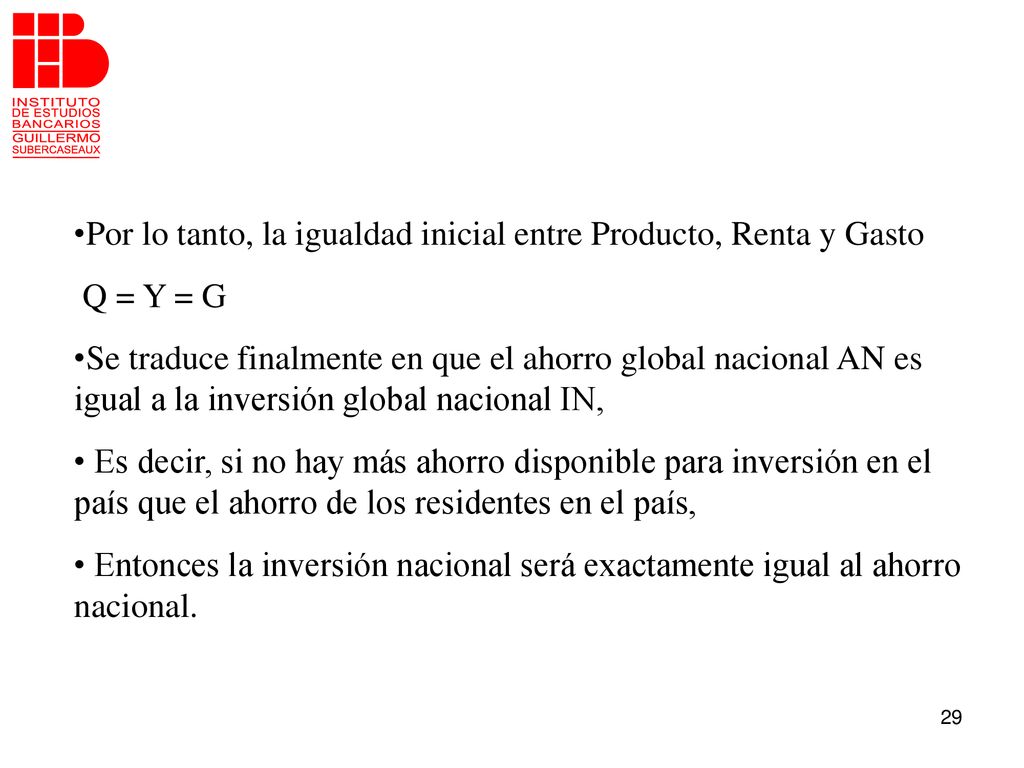 Por lo tanto, la igualdad inicial entre Producto, Renta y Gasto