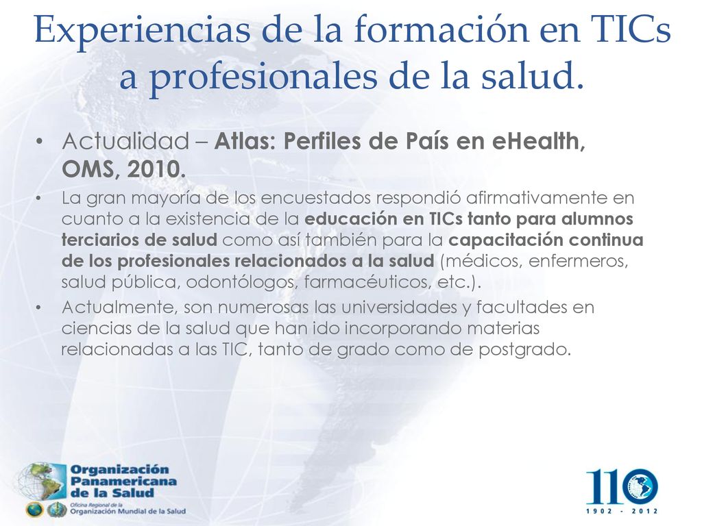 Experiencias de la formación en TICs a profesionales de la salud.