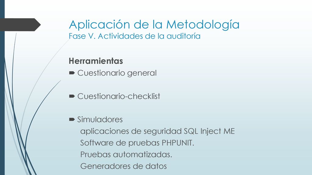 Aplicación de la Metodología Fase V. Actividades de la auditoría