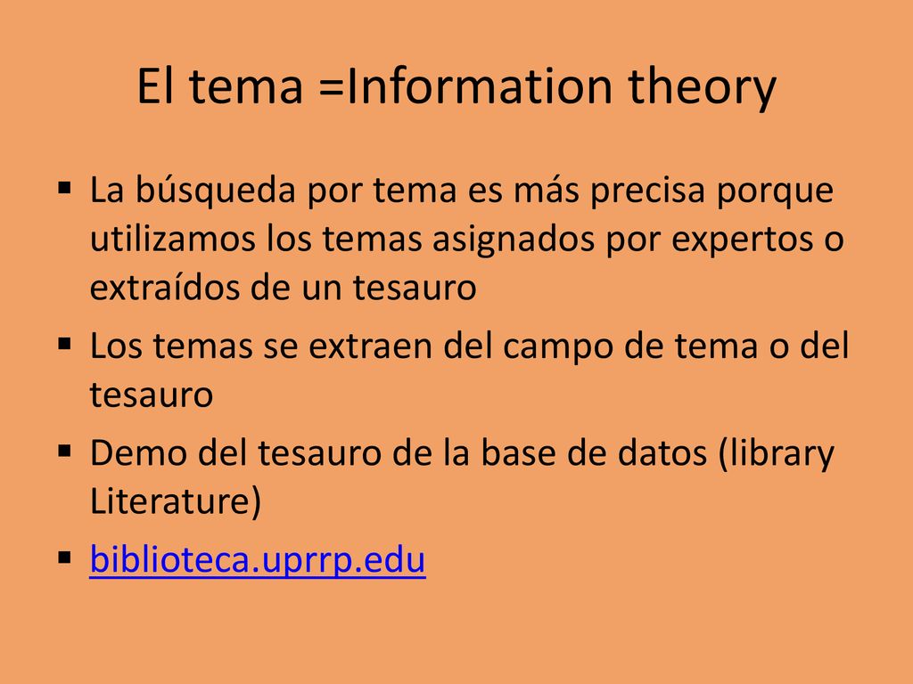 Taller sobre b squedas en bases de datos information theory ppt