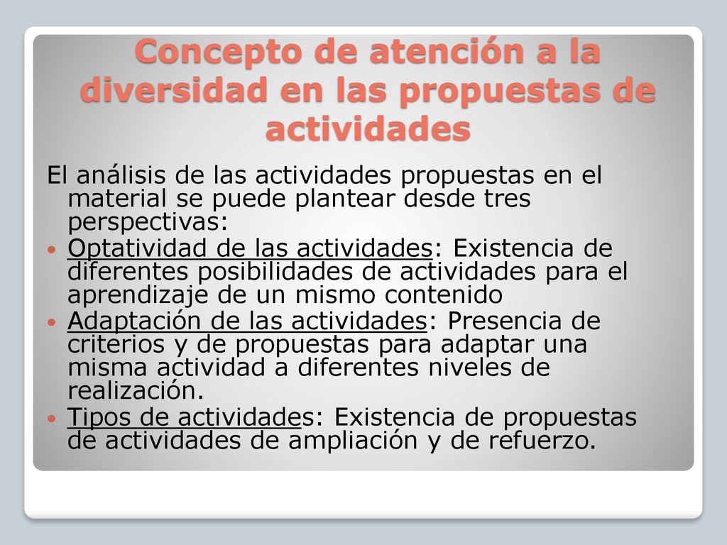 Concepto de atención a la diversidad en las propuestas de actividades