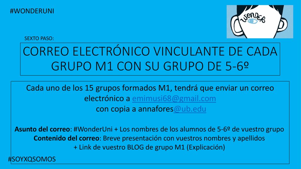 CORREO ELECTRÓNICO VINCULANTE DE CADA GRUPO M1 CON SU GRUPO DE 5-6º