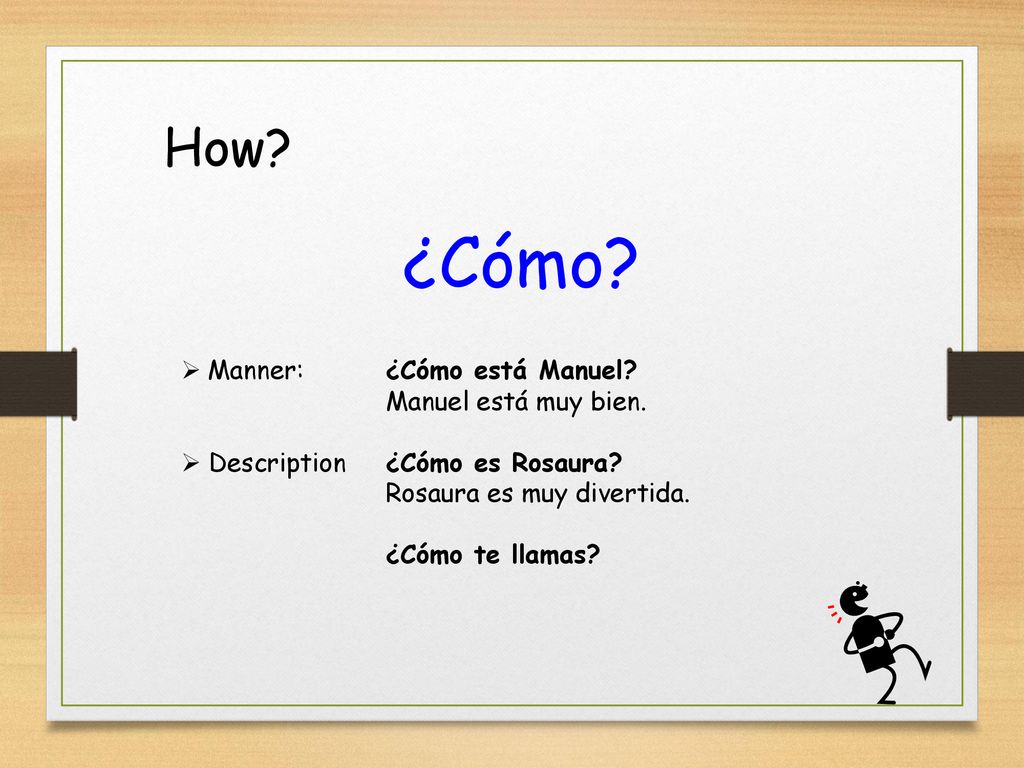¿Cómo How Manner: ¿Cómo está Manuel Manuel está muy bien.