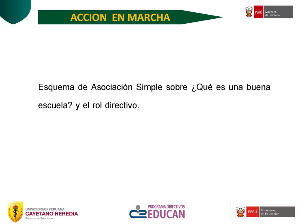 ACCION EN MARCHA Esquema de Asociación Simple sobre ¿Qué es una buena escuela y el rol directivo.
