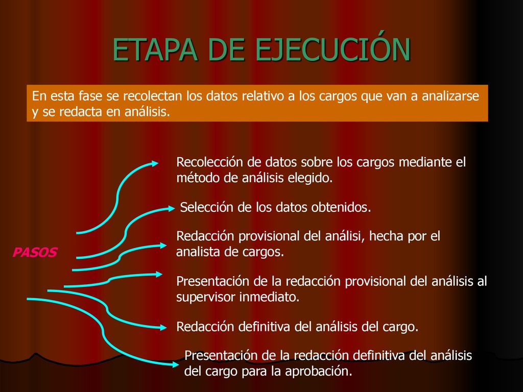 ETAPA DE EJECUCIÓN En esta fase se recolectan los datos relativo a los cargos que van a analizarse y se redacta en análisis.