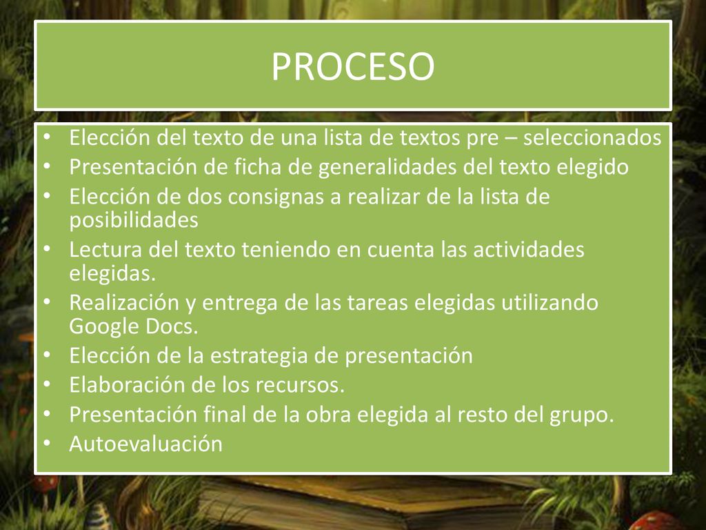 PROCESO Elección del texto de una lista de textos pre – seleccionados