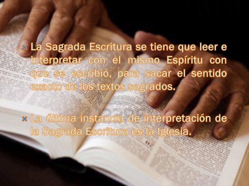 La Sagrada Escritura se tiene que leer e interpretar con el mismo Espíritu con que se escribió, para sacar el sentido exacto de los textos sagrados.