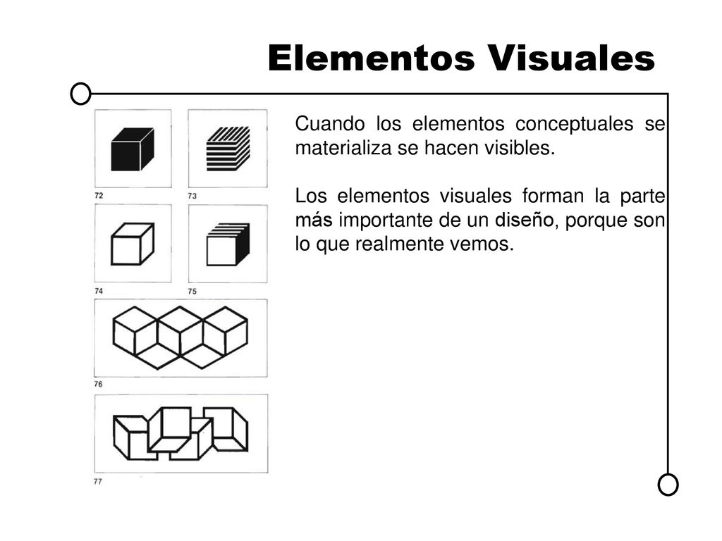 Elementos Visuales Cuando los elementos conceptuales se materializa se hacen visibles.