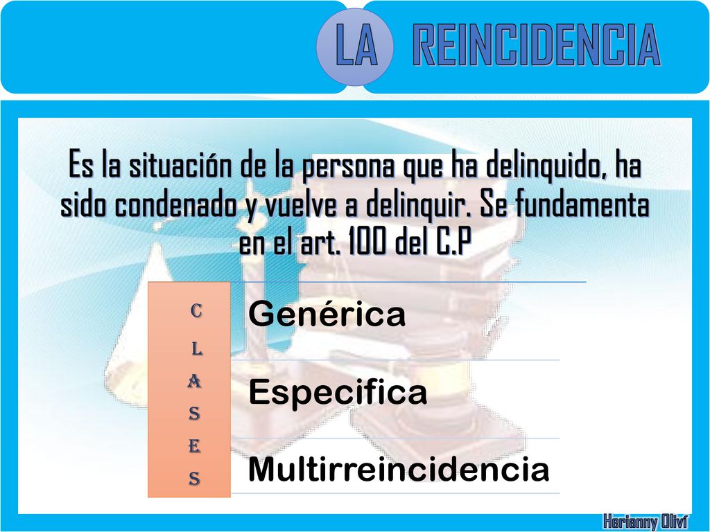 LA REINCIDENCIA Es la situación de la persona que ha delinquido, ha sido condenado y vuelve a delinquir. Se fundamenta en el art. 100 del C.P.