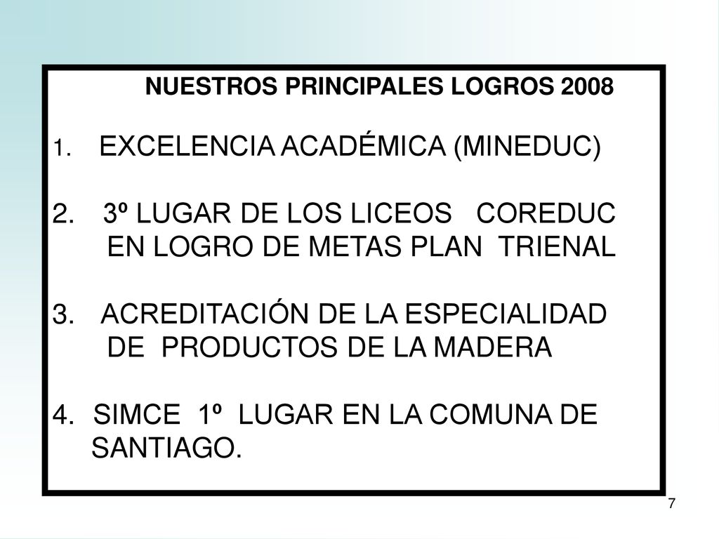 3º LUGAR DE LOS LICEOS COREDUC EN LOGRO DE METAS PLAN TRIENAL