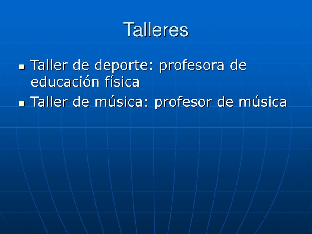 Talleres Taller de deporte: profesora de educación física