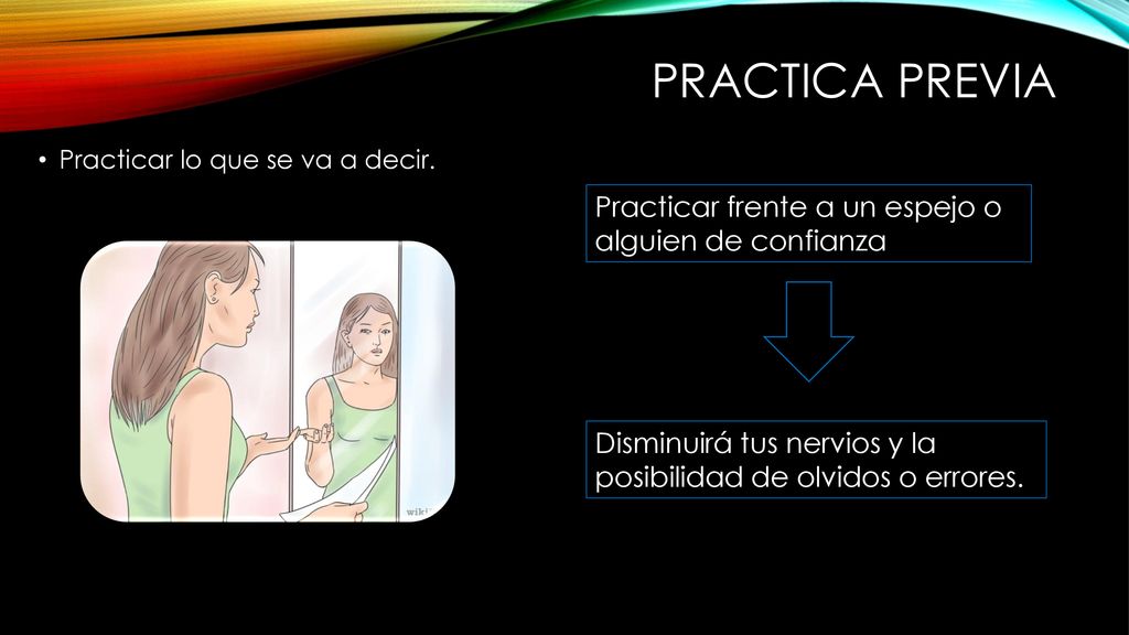 Practica previa Practicar frente a un espejo o alguien de confianza