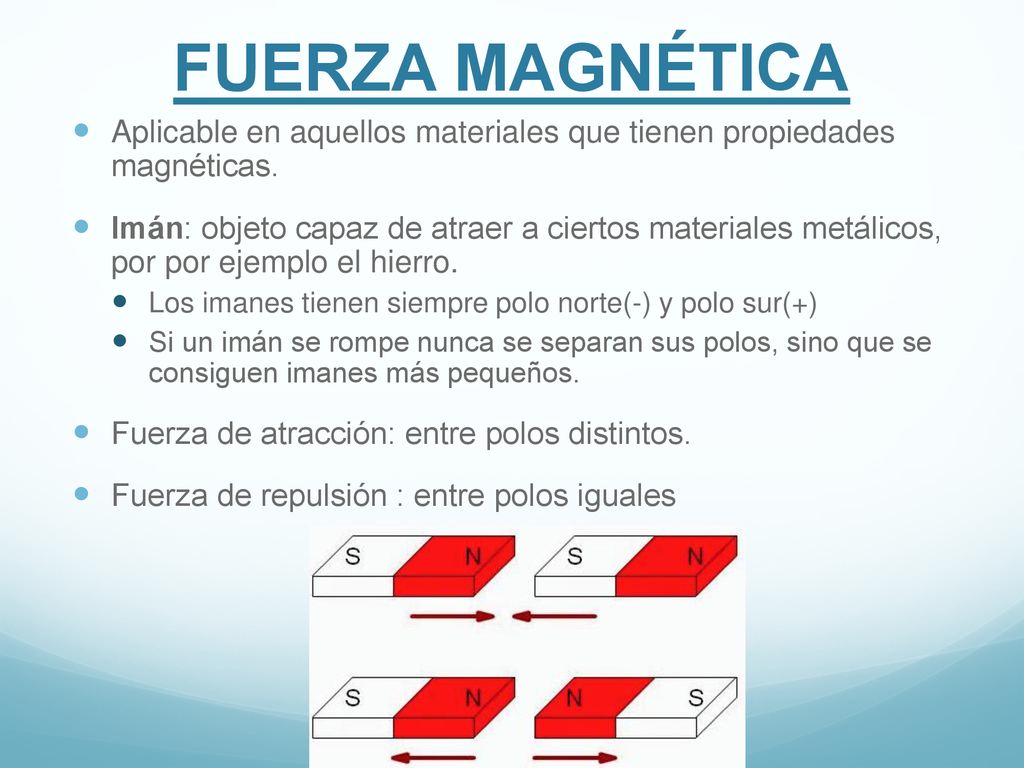 FUERZA MAGNÉTICA Aplicable en aquellos materiales que tienen propiedades magnéticas.