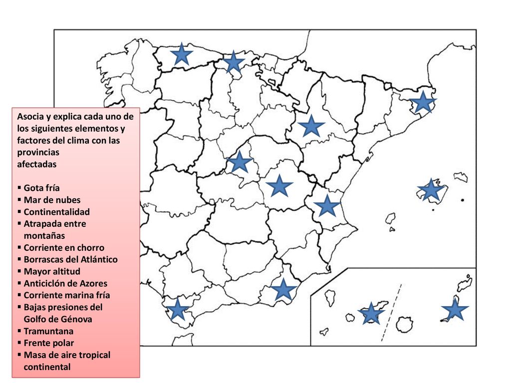 Asocia y explica cada uno de los siguientes elementos y factores del clima con las provincias
