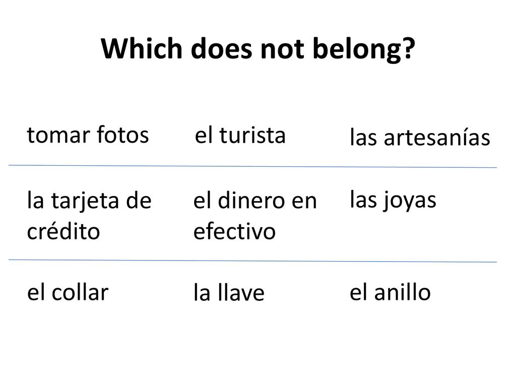 Which does not belong tomar fotos el turista las artesanías