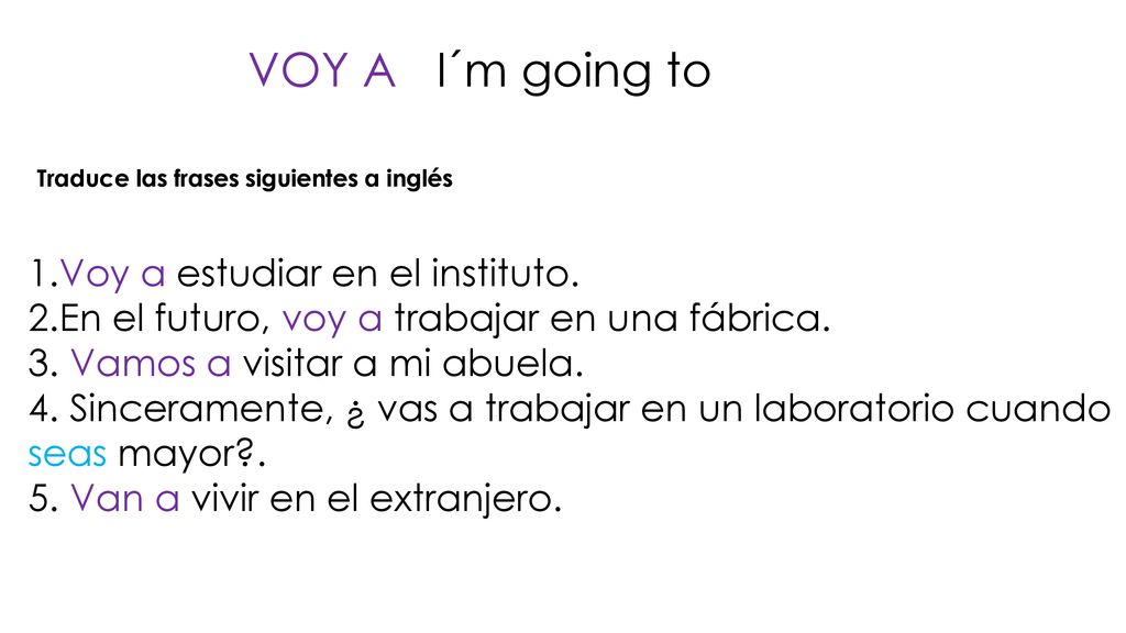 VOY A I´m going to 1.Voy a estudiar en el instituto.