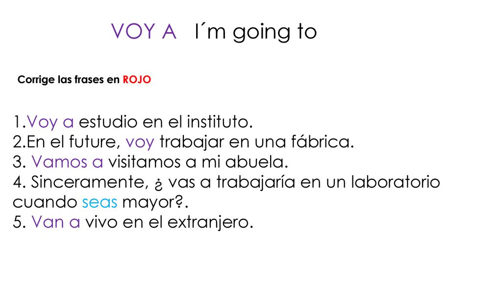 VOY A I´m going to 1.Voy a estudio en el instituto.