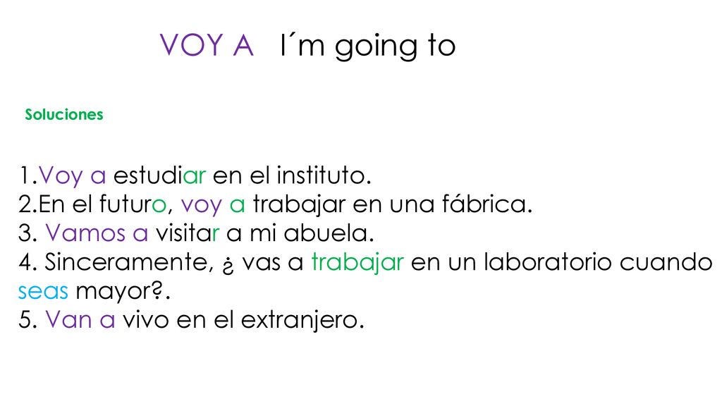 VOY A I´m going to 1.Voy a estudiar en el instituto.