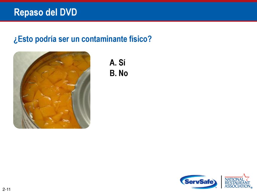 Repaso del DVD ¿Esto podría ser un contaminante físico A. Sí B. No