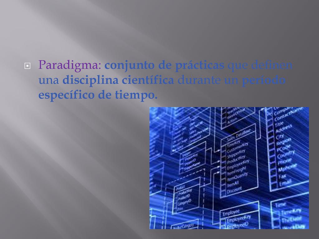 Paradigma: conjunto de prácticas que definen una disciplina científica durante un período específico de tiempo.