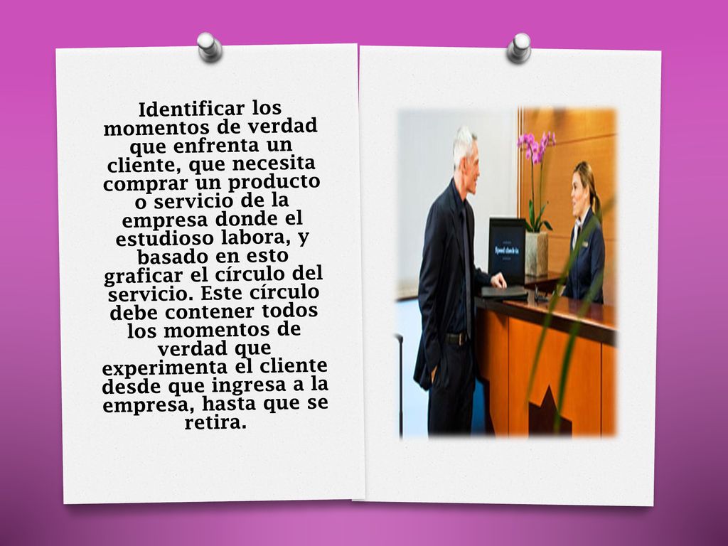 Identificar los momentos de verdad que enfrenta un cliente, que necesita comprar un producto o servicio de la empresa donde el estudioso labora, y basado en esto graficar el círculo del servicio.