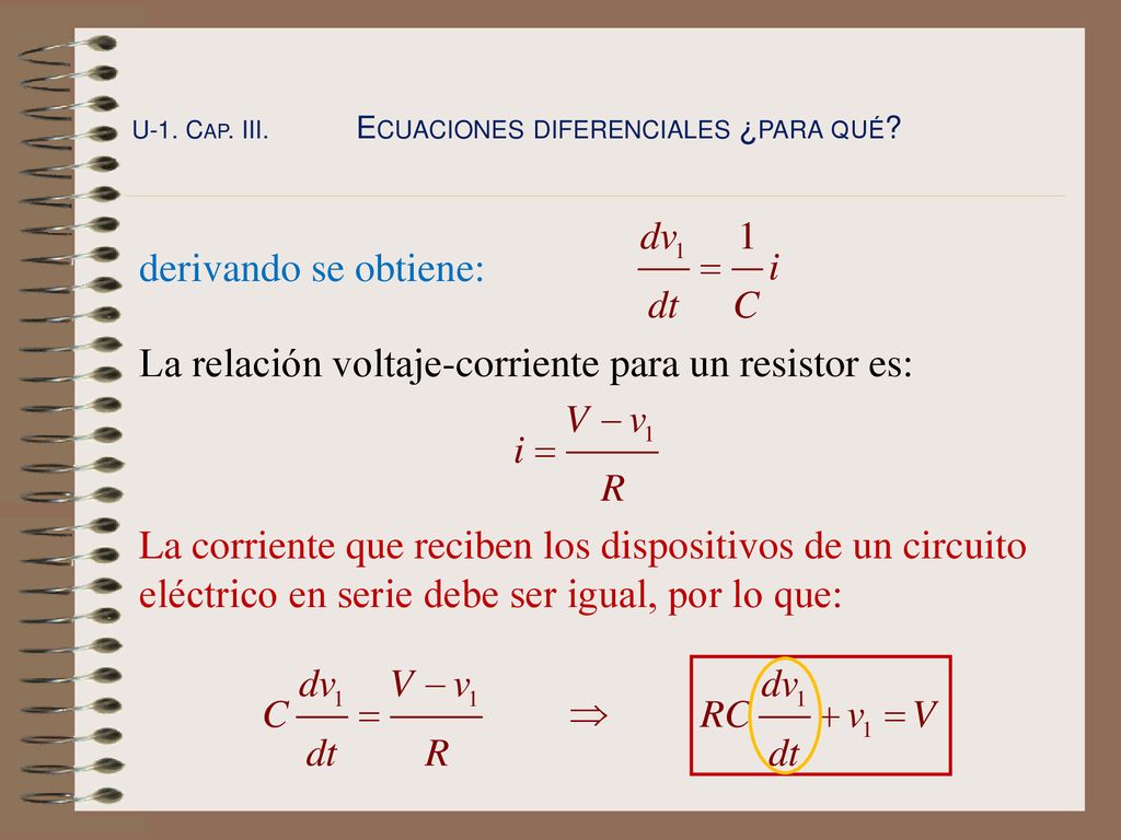 La relación voltaje-corriente para un resistor es: