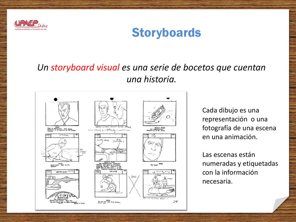 Un storyboard visual es una serie de bocetos que cuentan una historia.